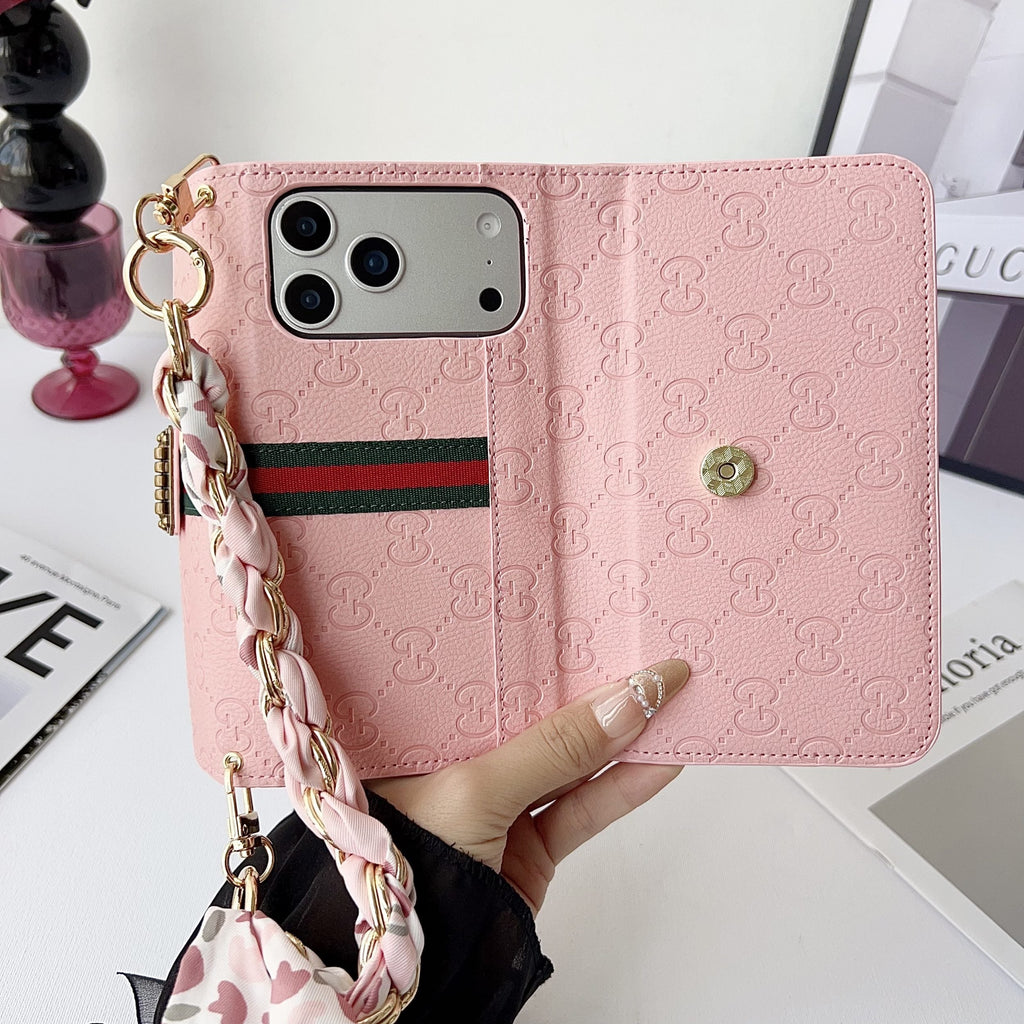 GG Plain Leather Crossbody Wallet Case