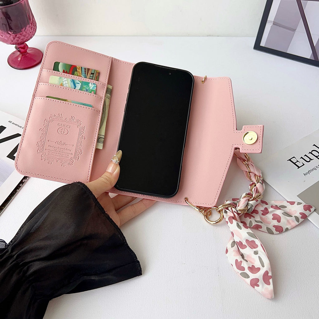 GG Plain Leather Crossbody Wallet Case