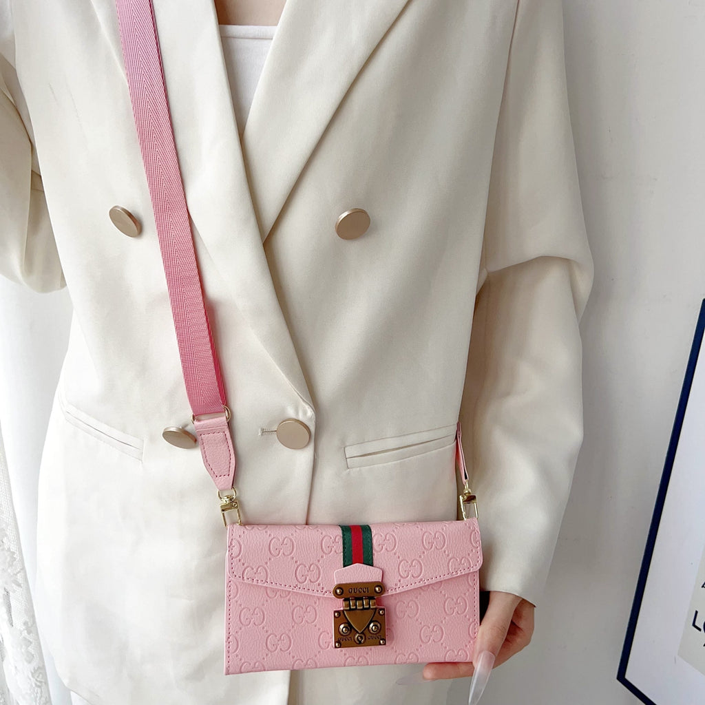 GG Plain Leather Crossbody Wallet Case