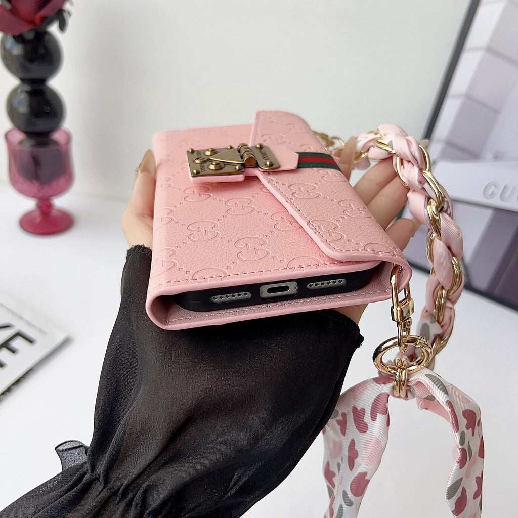 GG Plain Leather Crossbody Wallet Case