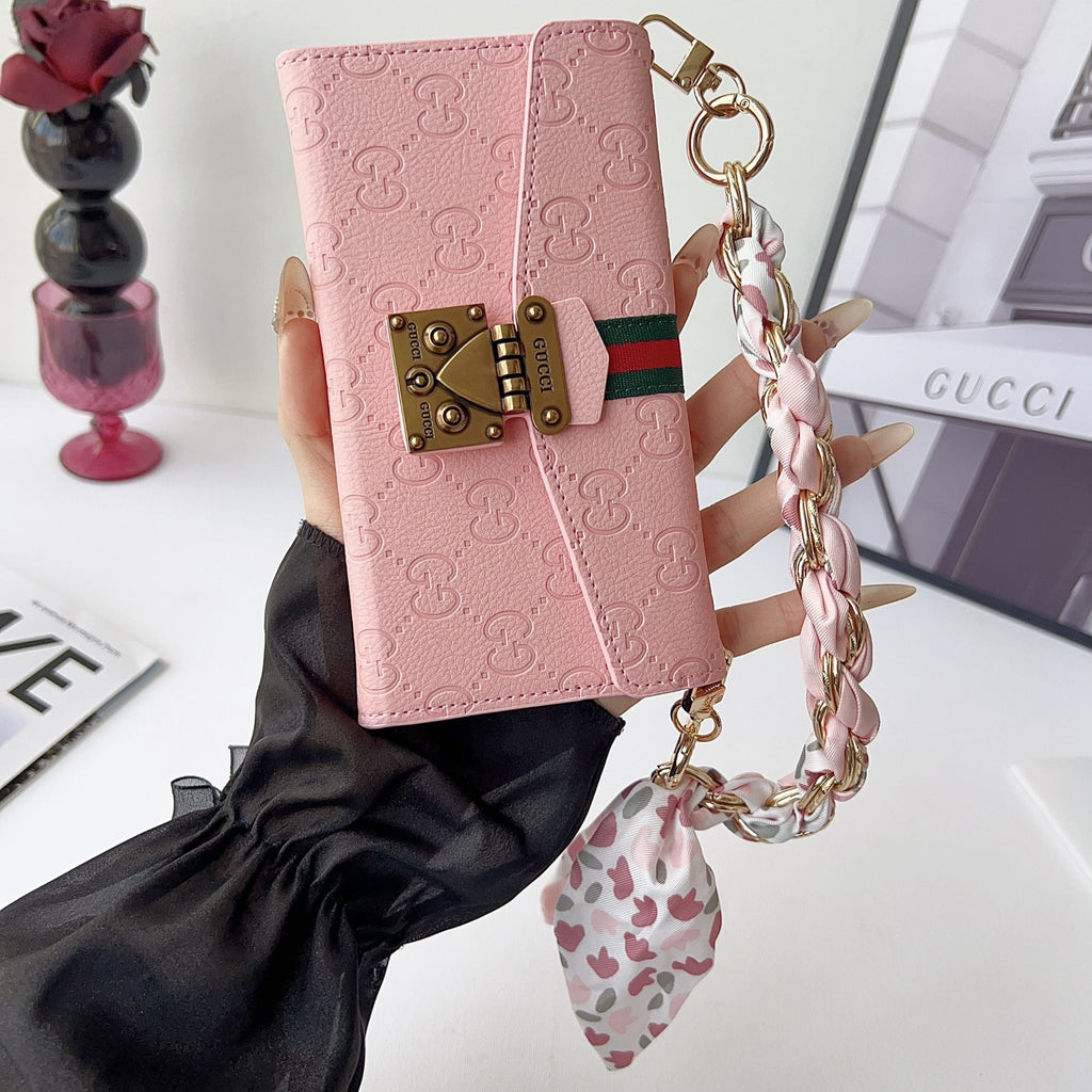 GG Plain Leather Crossbody Wallet Case