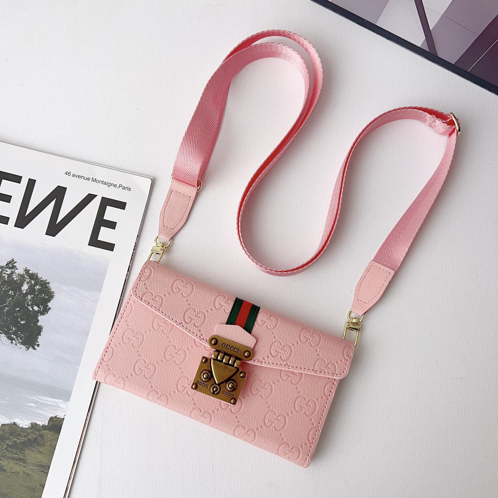 GG Plain Leather Crossbody Wallet Case