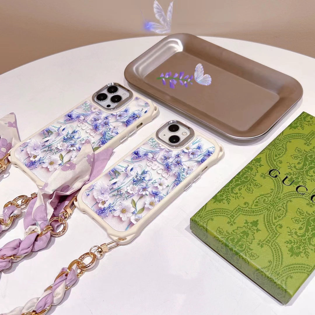 GG iPhone Case Flower 3D Pattern Silk Chain