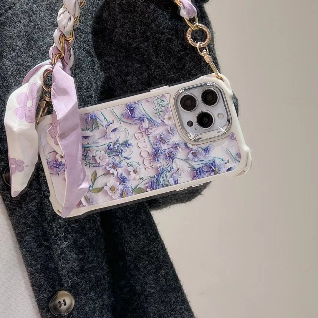 GG iPhone Case Flower 3D Pattern Silk Chain