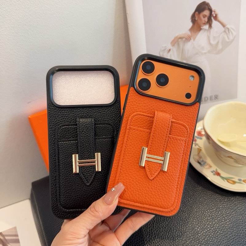 Hermes Leather iPhone Cover Card Slot for iPhone 12-17 Series