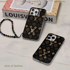 Black LV iPhone case with golden monogram showing the complete protective rear cover