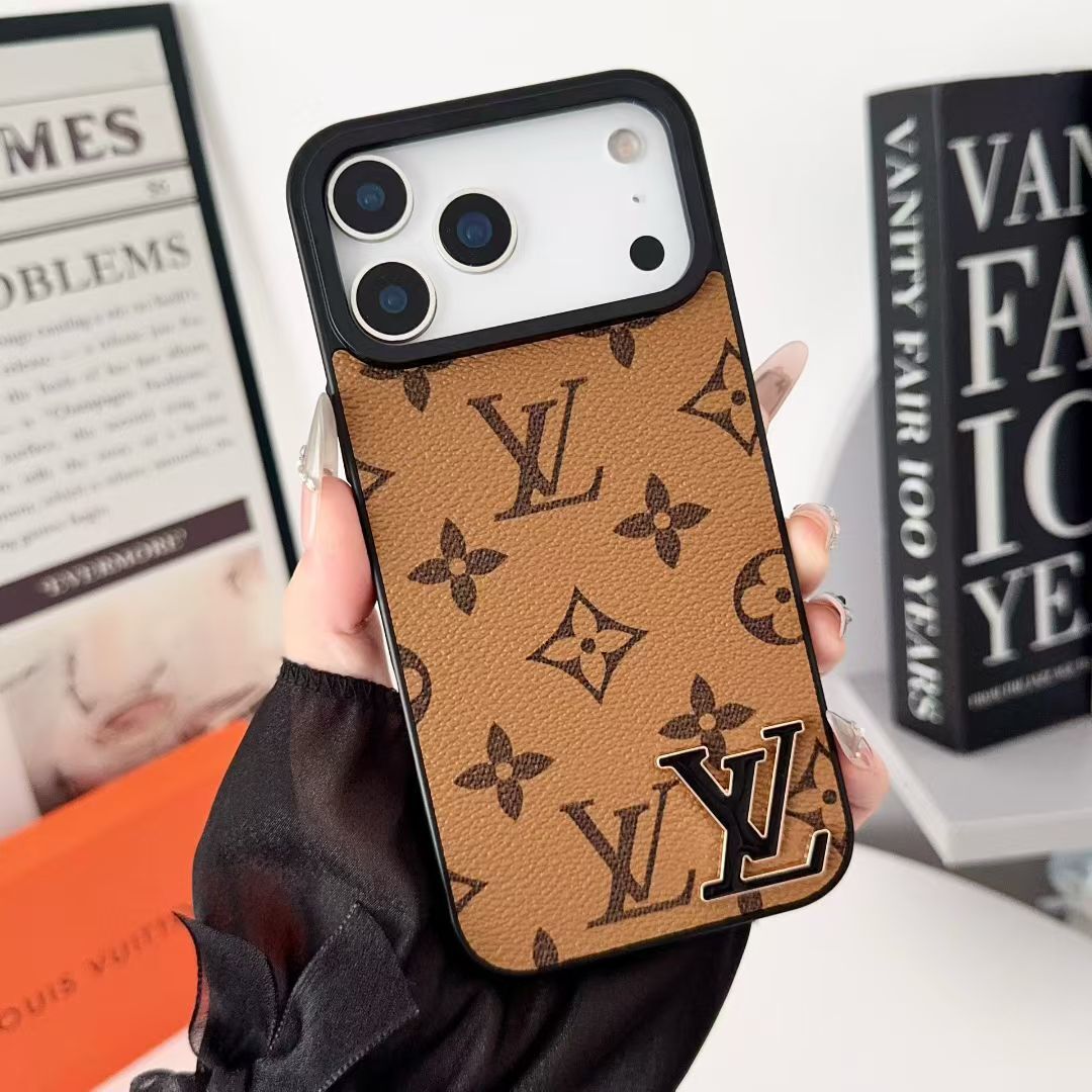 Pale monogram LV iPhone case showing the light patterned protective back and slim fit