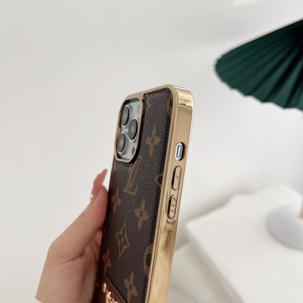 Electroplated iPhone case side view showing metallic edge protection and fitted buttons