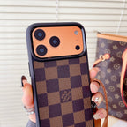 Classic monogram LV crossbody iPhone case showing the crossbody strap and protective rear design