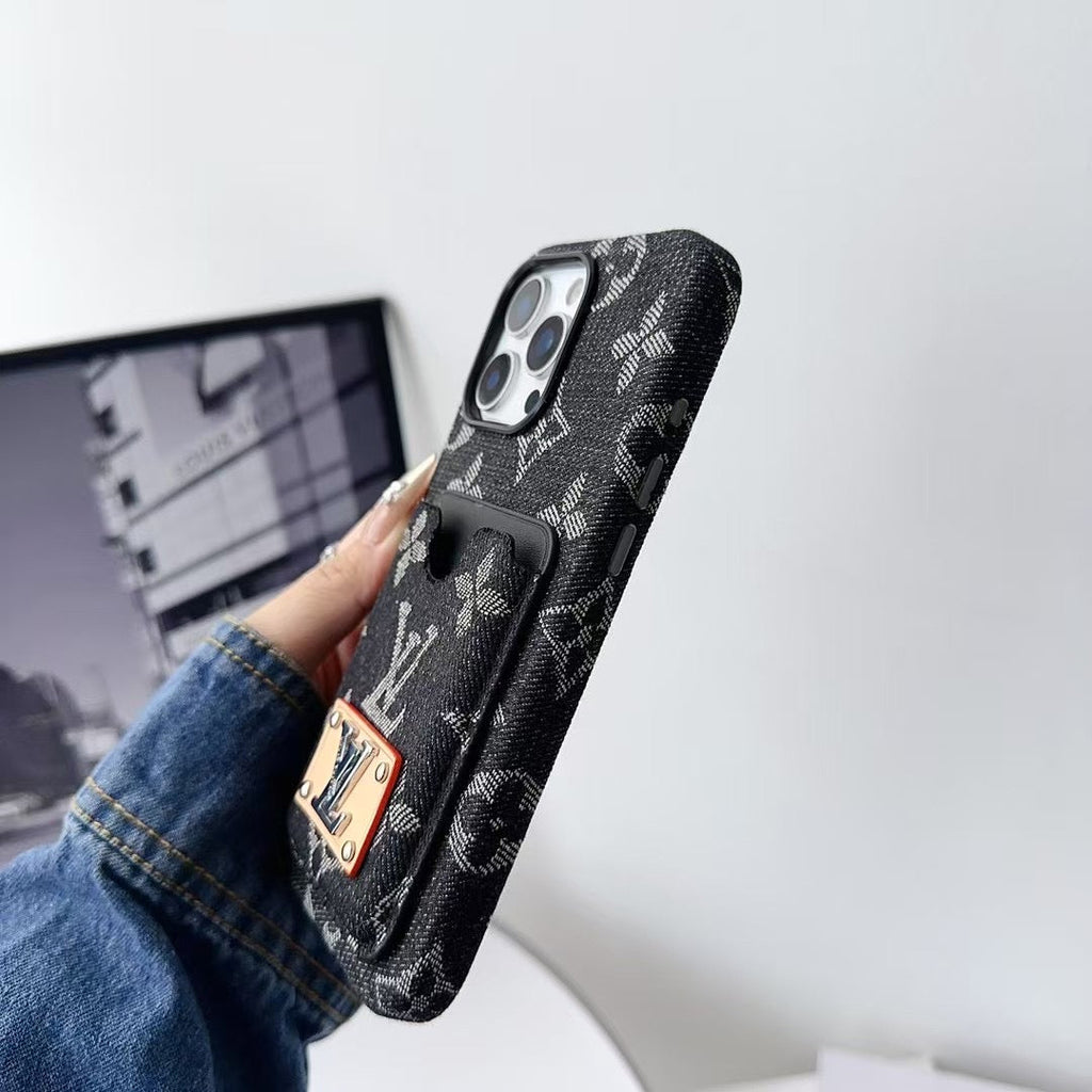 Denim LV Phone Case Card Holder for 13 鈥?16 Pro Max