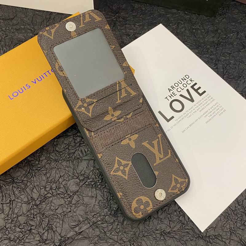 LV leather iPhone case with card holder showing the fitted camera area and protective edges