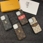 Luxury leather LV iPhone card holder case showing the patterned wallet-style back