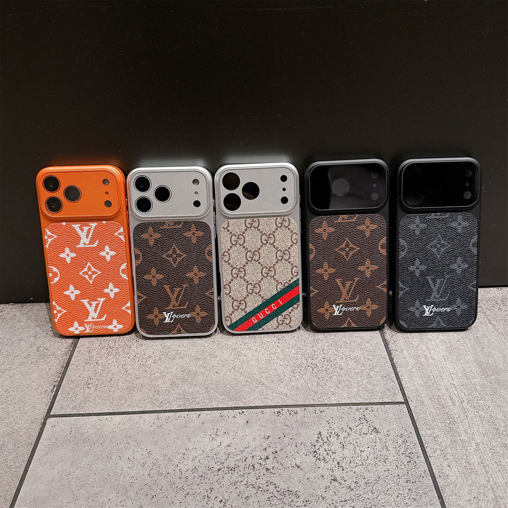 LV lens protection iPhone case showing the raised camera guard and patterned back