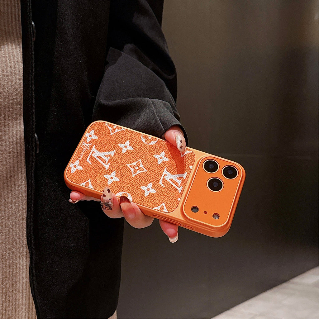 LV lens protection iPhone case showing the camera frame, protective corners and rear pattern