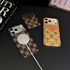LV MagSafe iPhone case with magnetic card holder showing the detachable wallet attachment