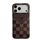 LV magnetic card holder iPhone case showing the patterned leather cover and slim fit