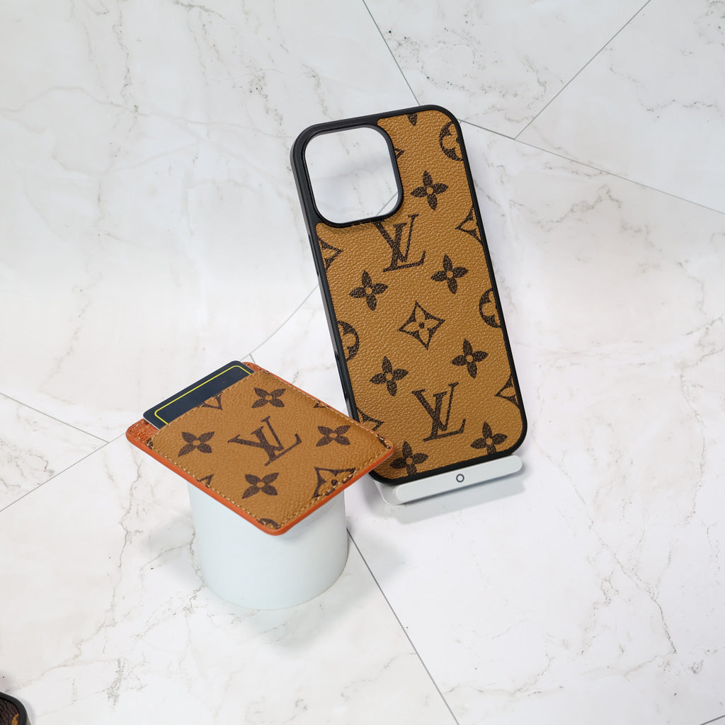 Louis V iPhone MagSafe card holder case showing the slim back cover and wallet profile