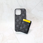 MagSafe iPhone case with card holder showing the rear wallet feature and camera opening
