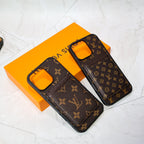 Louis V MagSafe iPhone case showing the detachable card holder and patterned exterior