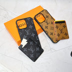 Louis V MagSafe iPhone case with card holder showing the magnetic wallet attachment