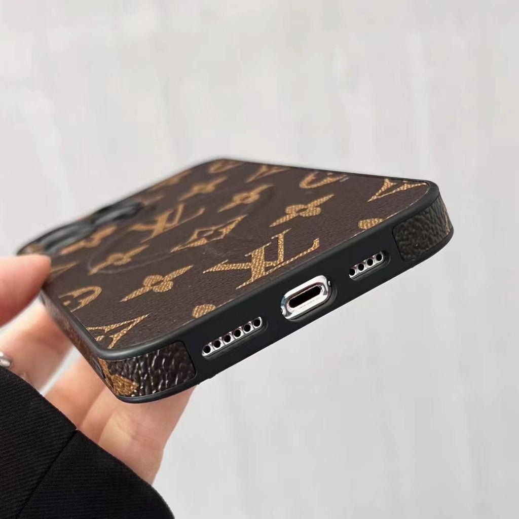 LV MagSafe phone case for iPhone showing the rear cover and protective edge profile