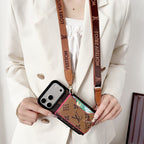 Multicolor monogram LV crossbody wallet iPhone case close-up showing card storage and leather texture