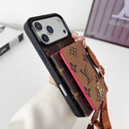Multicolor monogram LV crossbody wallet iPhone case showing the rear card storage and leather finish