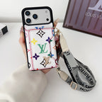 Multicolor monogram LV crossbody wallet iPhone case showing the protective cover and integrated wallet