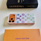 White multicolor monogram LV iPhone case showing the full protective cover and fitted corners