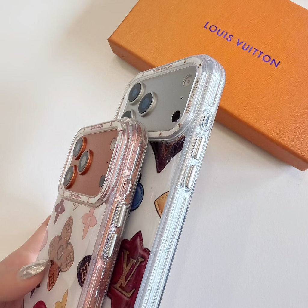 White multicolor monogram LV iPhone case showing the fitted rear cover and protective edges
