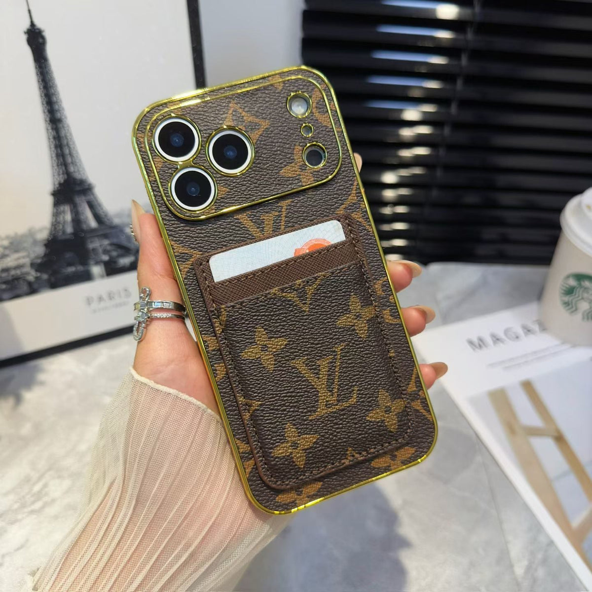 LV Pattern Leather iPhone Case
