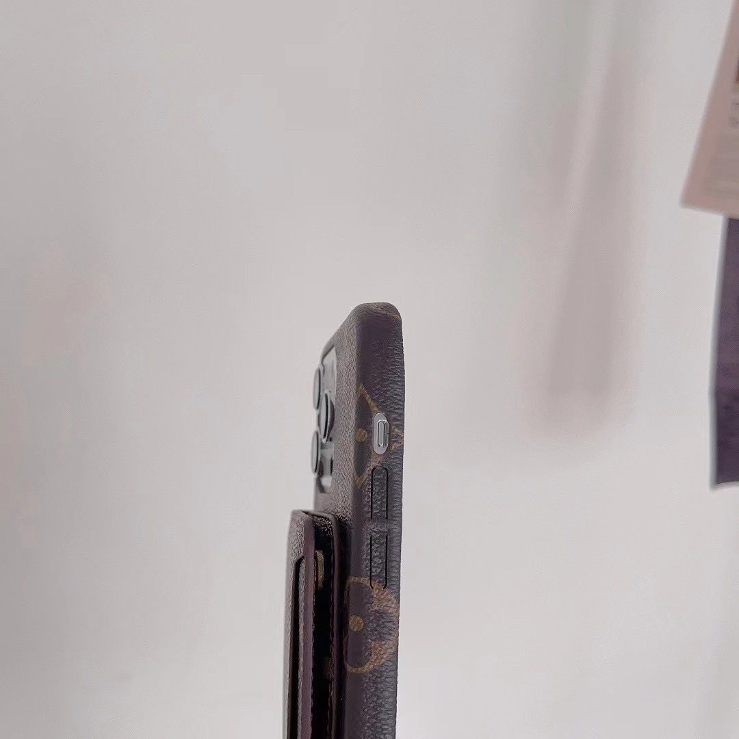 Designer folding iPhone case side view showing button access and fitted edge protection