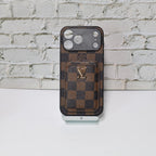 LV style card holder iPhone case showing the integrated wallet back and protective fit