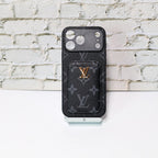 LV style card holder iPhone case showing the protective back cover and slim wallet design