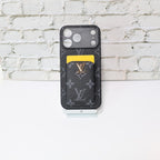 LV style card holder iPhone case showing the fitted camera opening and protective edges