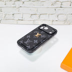 LV style card holder iPhone case showing the card storage, camera area and fitted corners
