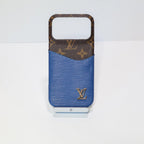 LV accent vegan leather card slot iPhone case showing the complete leather card holder design