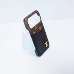 LV accent vegan leather card slot iPhone case showing contrasting accents and the leather finish