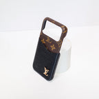 LV accent vegan leather card slot iPhone case showing the slim wallet profile and protective edges