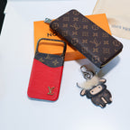 LV accent vegan leather card slot iPhone case showing the leather back and fitted camera opening