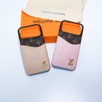 LV accent vegan leather card slot iPhone case showing the rear card holder and contrasting leather detail