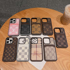 Luxury leather LV iPhone case showing the monogram back and fitted protective frame
