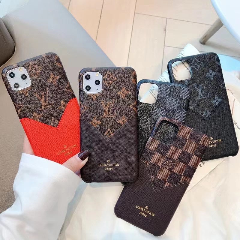 Louis Vuitton iPhone case showing the accent-patched leather back and protective edge