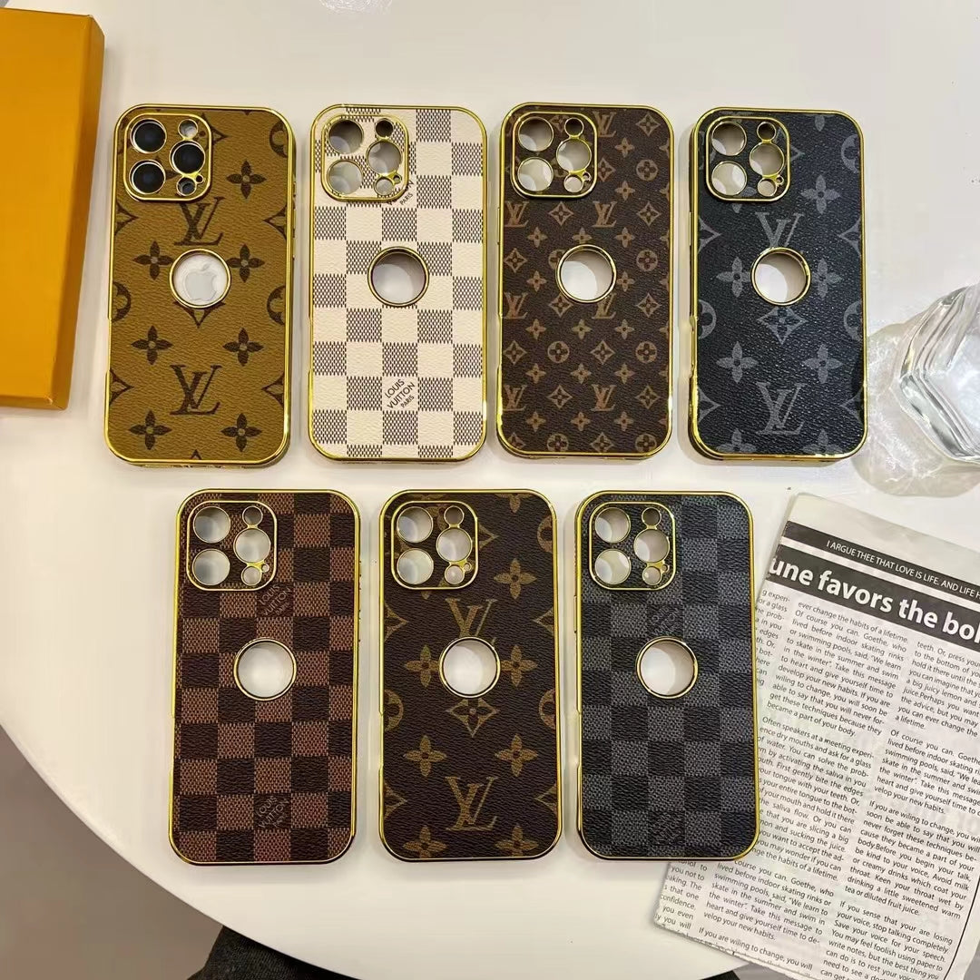 Electroplated LV iPhone Case Logo Opening for 12 13 14 15 16 Pro Max Plus