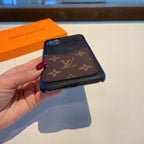 LV monogram card slot iPhone case showing the port opening, rear wallet and protective edges