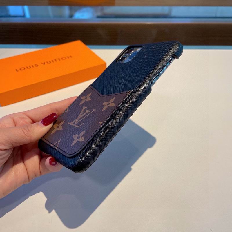 LV monogram card slot iPhone case side view showing the fitted protective profile