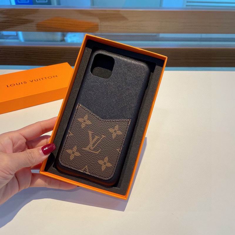 LV monogram card slot iPhone case shown inside its presentation packaging