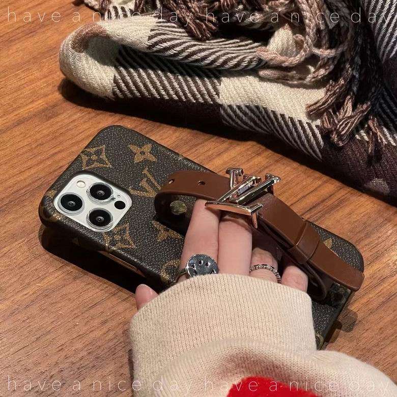 Designer iPhone hand strap case showing the rear pattern and comfortable grip feature