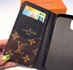 iPhone Wallet Case Brown Mono Leather Black Edge 11 12 13 14 15 16 Pro Max Plus