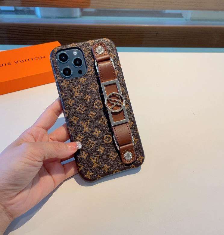 Brown monogram iPhone case showing the patterned back cover and premium leather finish